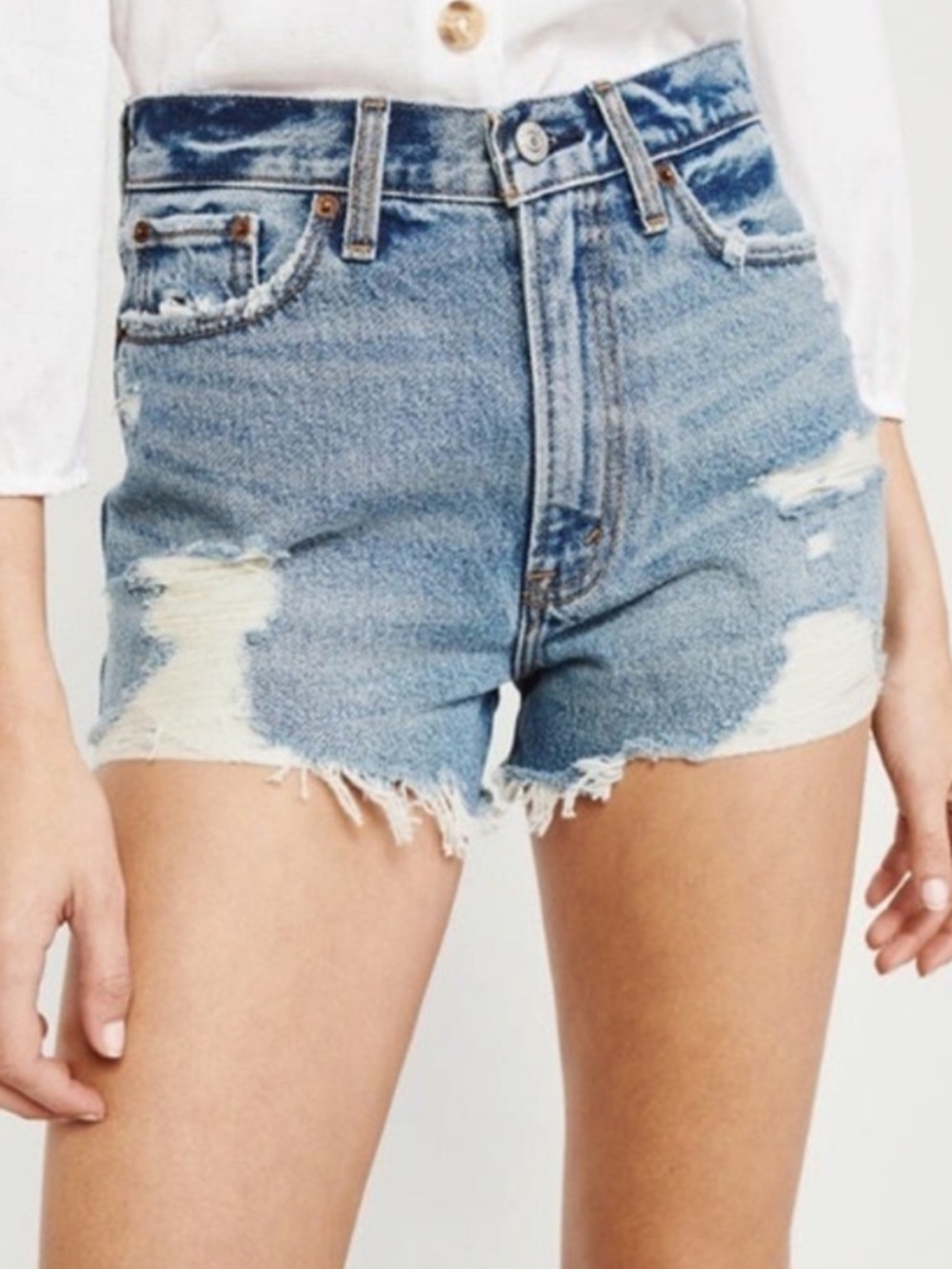 Abercrombie | Annie High-Rise Distressed Denim Shorts - Picture 2 of 4